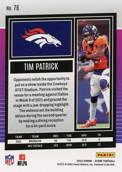 2022 Panini Score Tim Patrick Denver Broncos #76