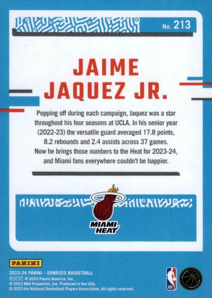 2023 Panini Donruss Jaime Jaquez Jr. Rated Rookie #213 Miami Heat