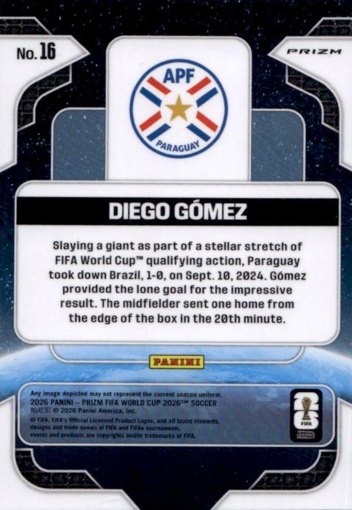 2026 Panini Prizm World Cup Global Reach Diego Gomez #16 Paraguay