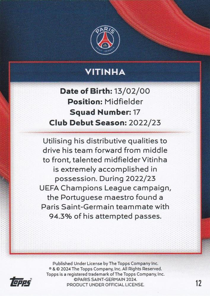 2023 Topps PSG Team Set Vitinha #12 Paris Saint-Germain