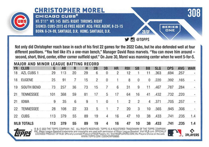 2023 Topps Series 1 Christopher Morel RC Chicago Cubs #308