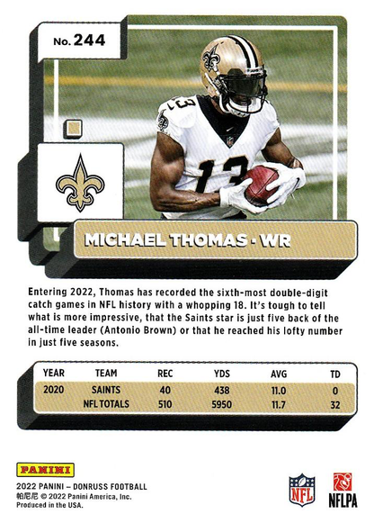 2022 Panini Donruss Michael Thomas #244 New Orleans Saints