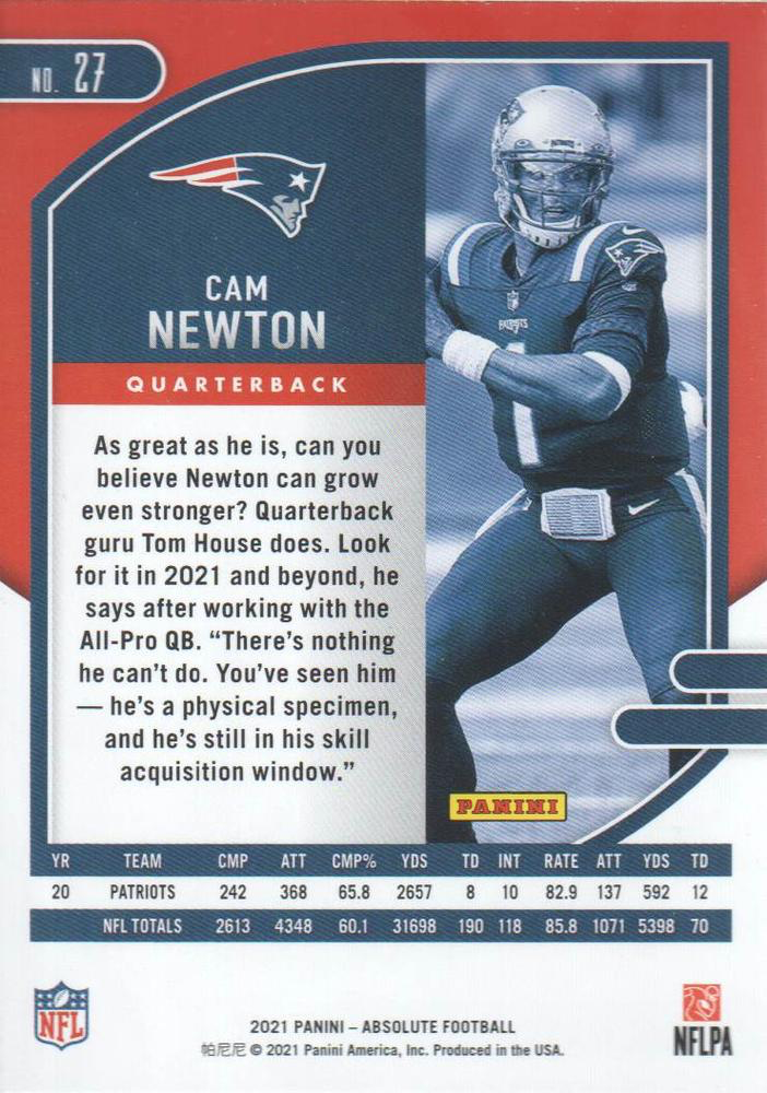 2021 Panini Absolute Retail Cam Newton #27 New England Patriots