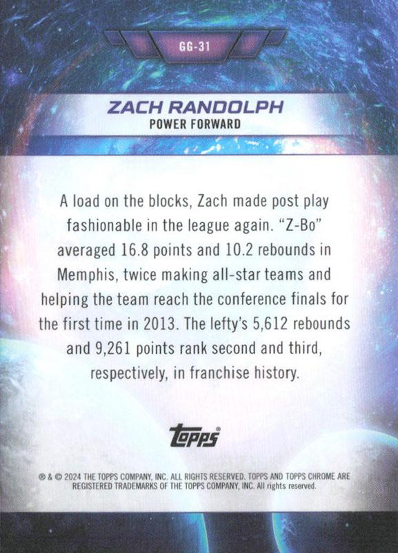 2023 Topps Chrome Cosmic Galaxy Greats Zach Randolph #GG-31 Memphis Grizzlies