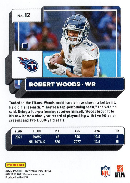 2022 Panini Donruss Robert Woods #12 Tennessee Titans