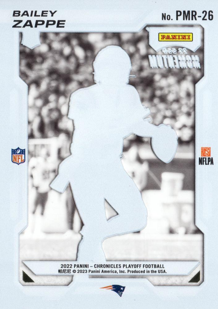 2022 Panini Chronicles Playoff Momentum Rookies RC Bailey Zappe #PMR-26 New England Patriots