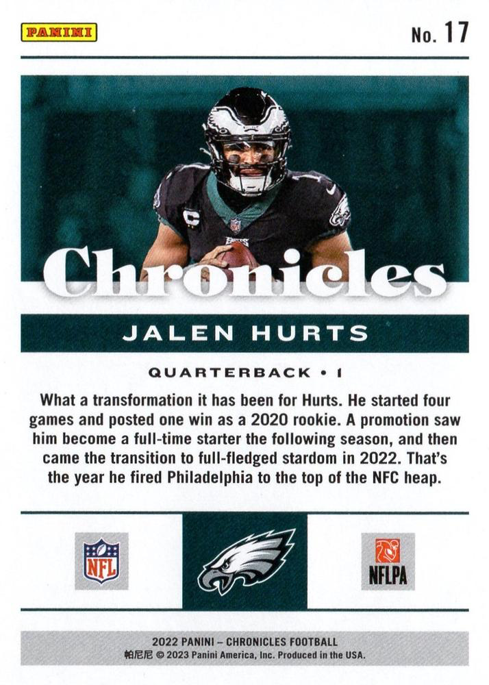2022 Panini Chronicles Jalen Hurts #17 Philadelphia Eagles