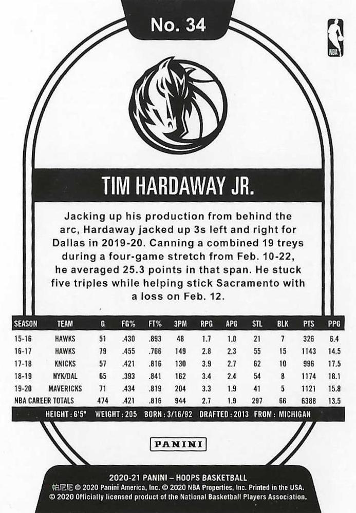 2020 Panini Hoops Tim Hardaway Jr. #34 Dallas Mavericks