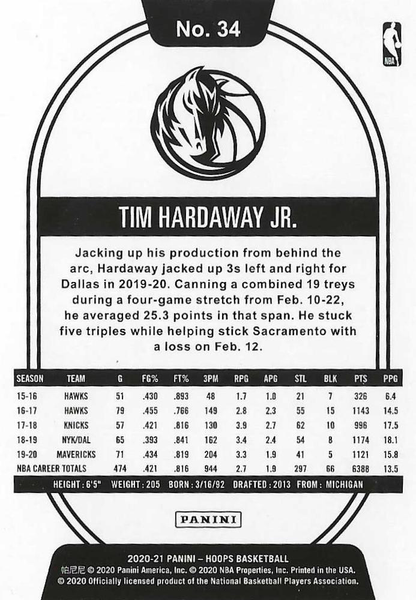 2020 Panini Hoops Tim Hardaway Jr. #34 Dallas Mavericks