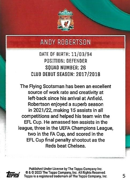 2023 Topps Liverpool Team Set Andy Robertson #5 Liverpool
