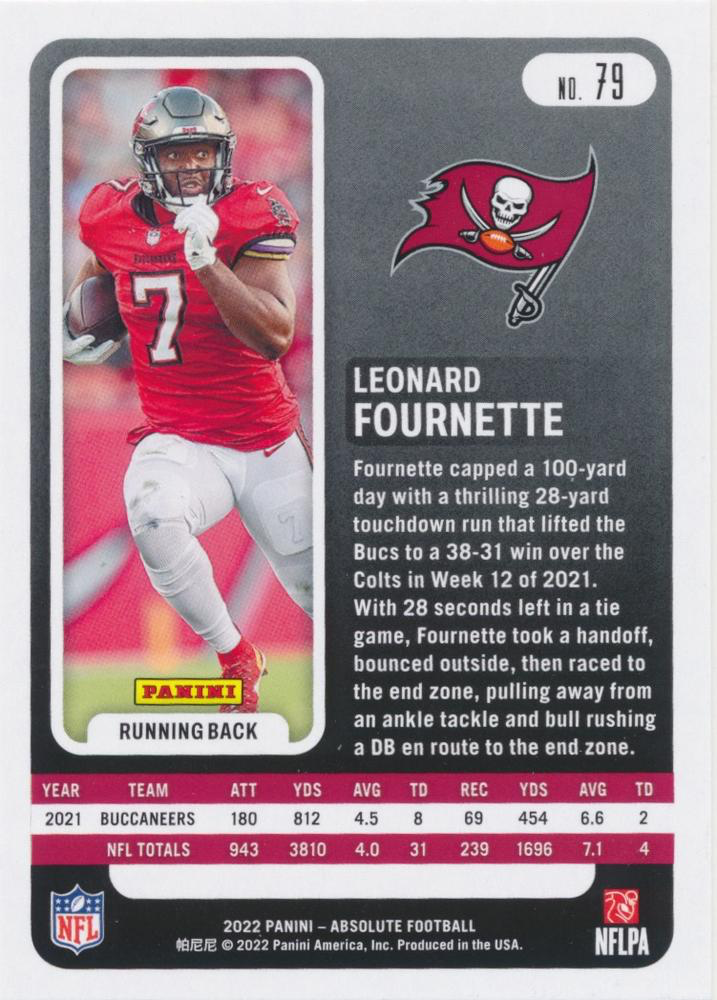 2022 Panini Absolute Leonard Fournette #79 Tampa Bay Buccaneers