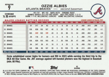 2024 Topps Chrome Refractor Parallel Ozzie Albies Atlanta Braves #9