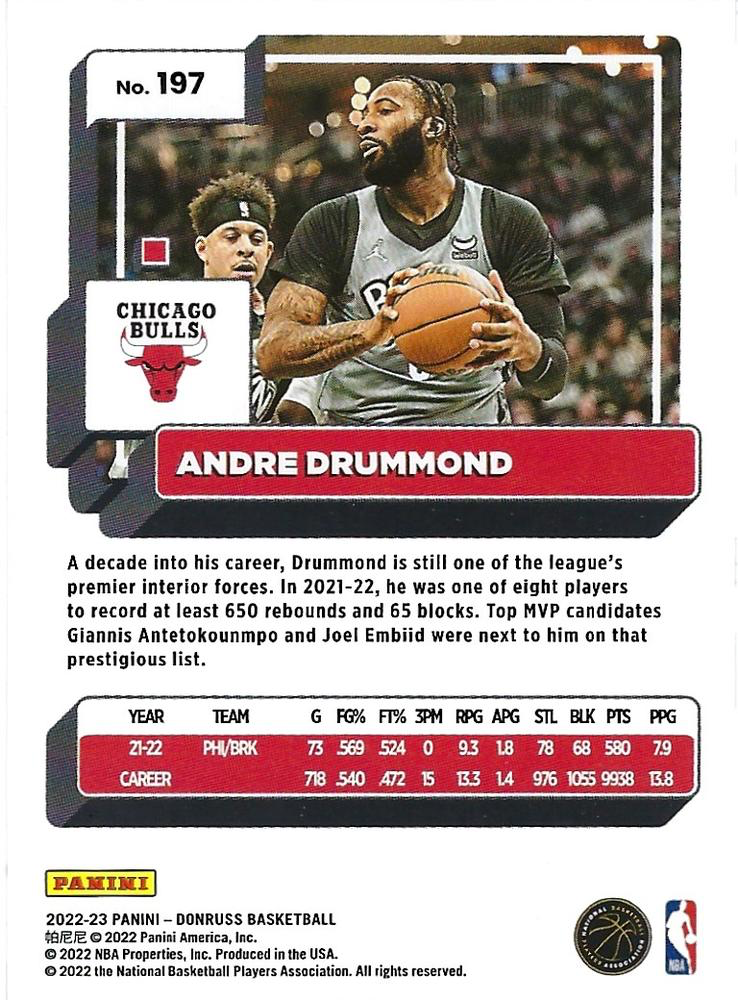 2022 Panini Donruss Andre Drummond #197 Chicago Bulls