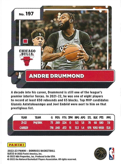 2022 Panini Donruss Andre Drummond #197 Chicago Bulls