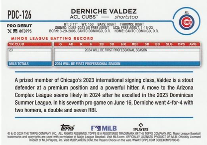 2024 Topps Pro Debut Chrome Refractor Derniche Valdez #PDC-126 ACL Cubs