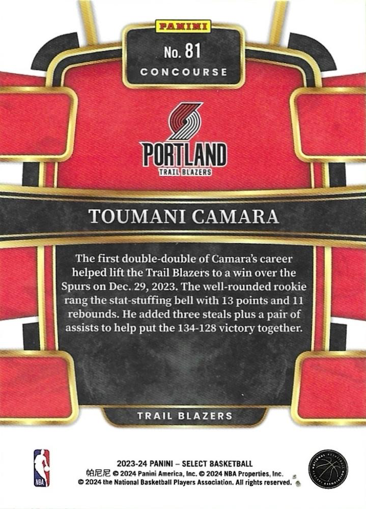 2023 Panini Select NBA Blue Toumani Camara RC #81 Portland Trail Blazers