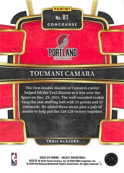2023 Panini Select NBA Blue Toumani Camara RC #81 Portland Trail Blazers