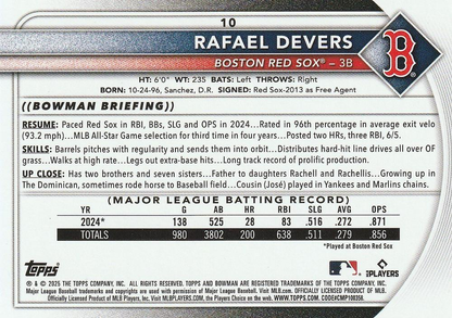 2025 Topps Bowman Rafael Devers Boston Red Sox #10