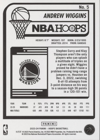 2023 Panini Hoops Andrew Wiggins #5 Golden State Warriors