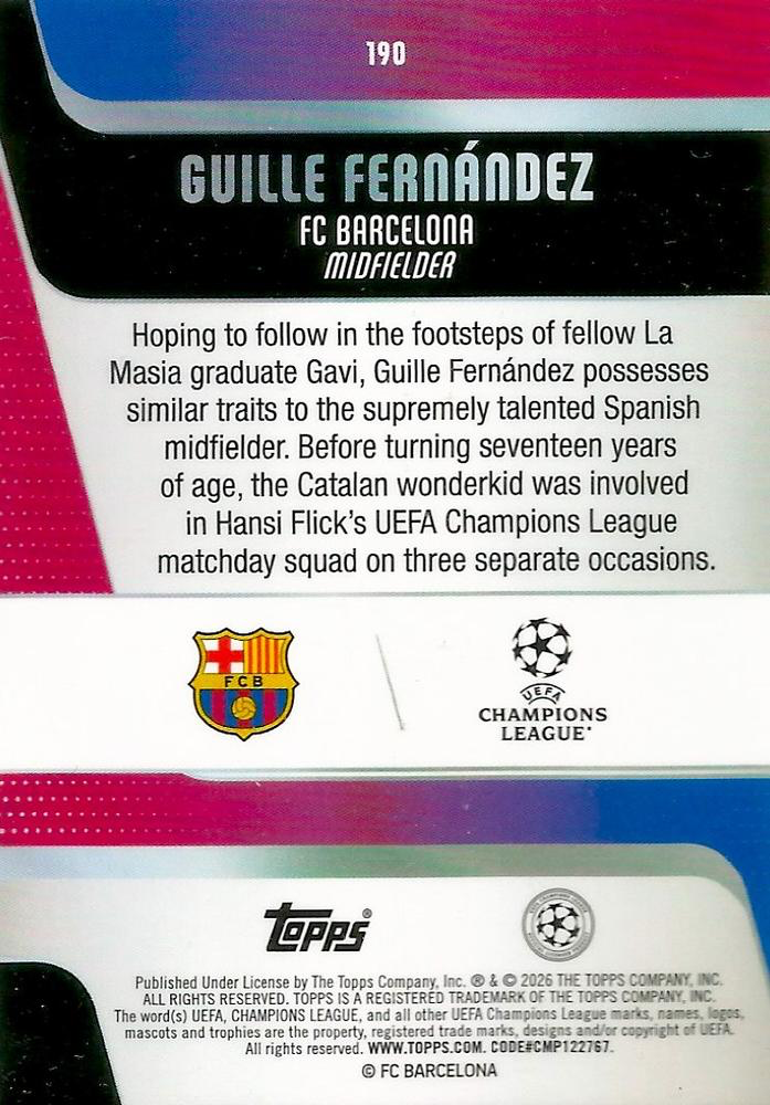 2025 Topps Flagship UCC Guille Fernández RC #190 FC Barcelona
