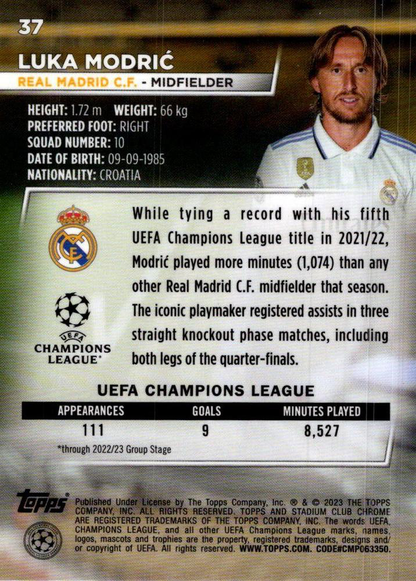 2022 Topps Stadium Club Chrome UCC Luka Modrić #37 Real Madrid CF