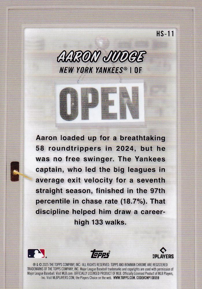 2025 Topps Bowman Hobby Stars Aaron Judge New York Yankees #HS-11