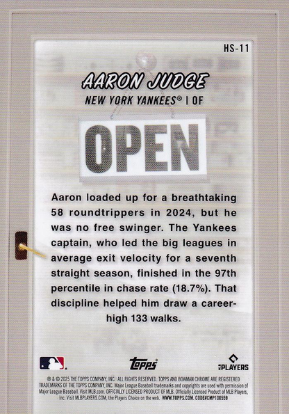 2025 Topps Bowman Hobby Stars Aaron Judge New York Yankees #HS-11