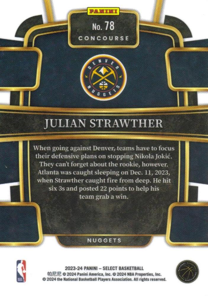 2023 Panini Select NBA Blue Julian Strawther RC #78 Denver Nuggets