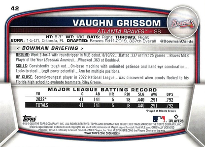 2023 Topps Bowman Vaughn Grissom RC Atlanta Braves #42