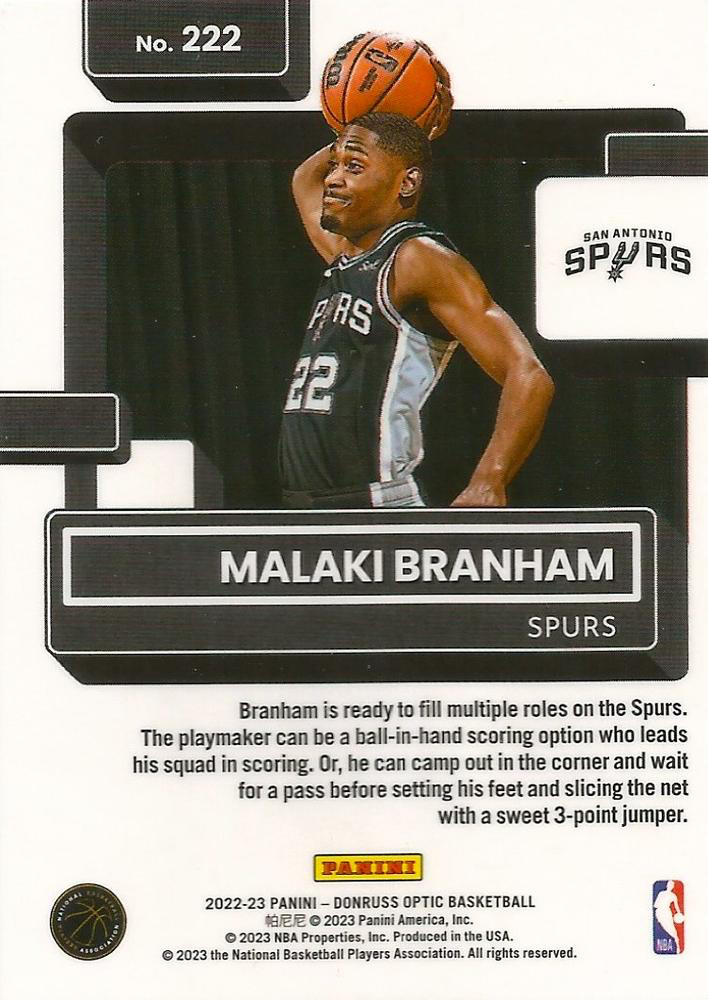 2022 Panini Donruss Optic Malaki Branham Rated Rookie #222 San Antonio Spurs
