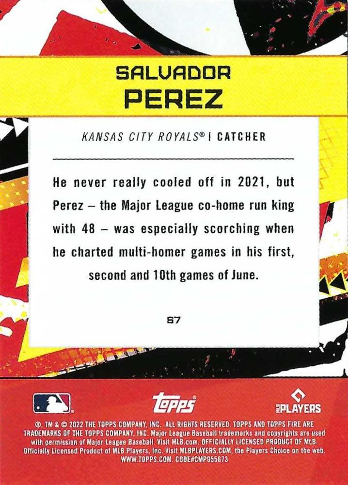 2022 Topps Fire Salvador Perez Kansas City Royals #67