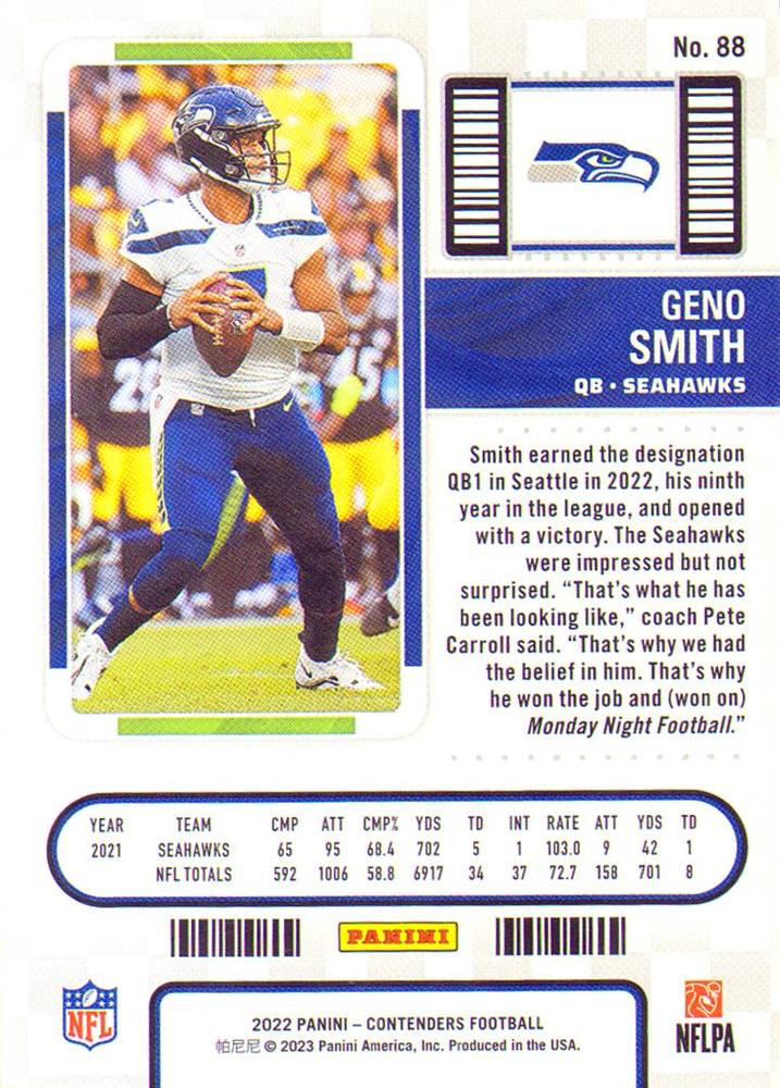 2022 Panini Contenders Geno Smith #88 Seattle Seahawks