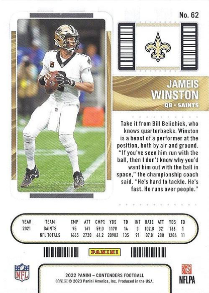 2022 Panini Contenders Jameis Winston New Orleans Saints #62
