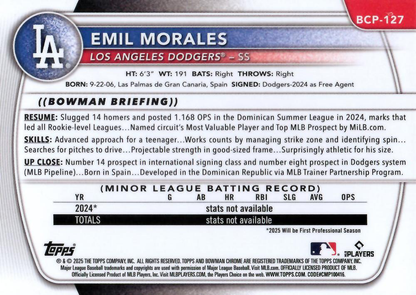2025 Topps Bowman Chrome Prospect Emil Morales #BCP-127 Los Angeles Dodgers