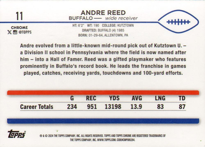 2024 Topps Chrome Football X- Fractor Andre Reed #11 Buffalo Bills