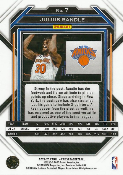 2022 Panini Prizm Julius Randle #7 New York Knicks
