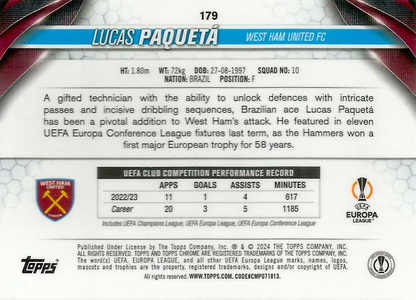 2023 Topps Chrome UEFA Club Competitions Lucas Paquetá #179 West Ham United