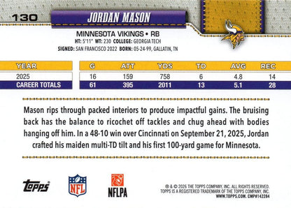 2026 Topps Flagship Jordan Mason #130 Minnesota Vikings