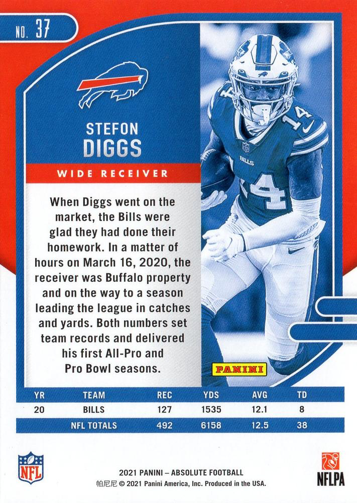 2021 Panini Absolute Retail Stefon Diggs #37 Buffalo Bills