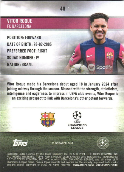 2023 Topps Chrome Stadium Club UCC Vitor Roque RC #48 FC Barcelona