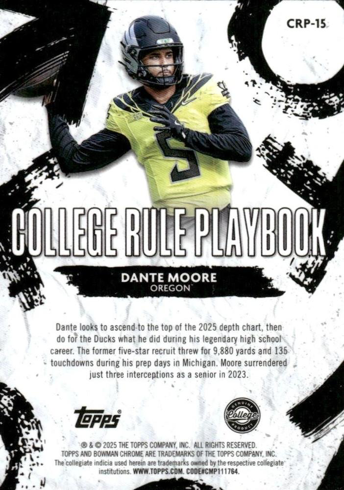 2025 Topps Bowman U Chrome College Rule Playbook Dante Moore #CRP-15 Oregon Ducks