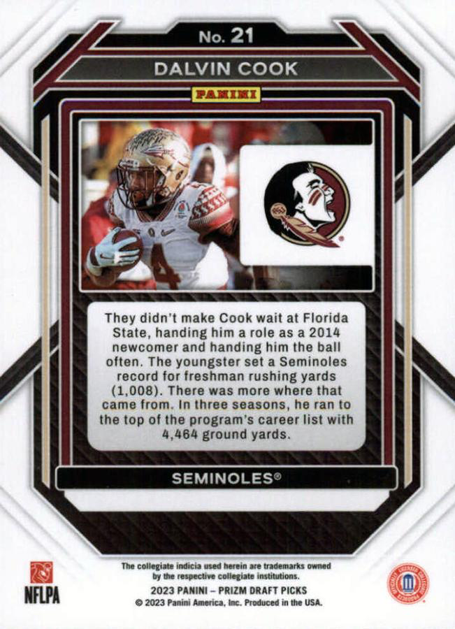 2023 Panini Prizm Draft Picks Dalvin Cook #21 Florida State Seminoles