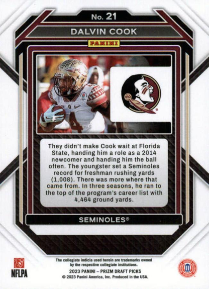 2023 Panini Prizm Draft Picks Dalvin Cook #21 Florida State Seminoles