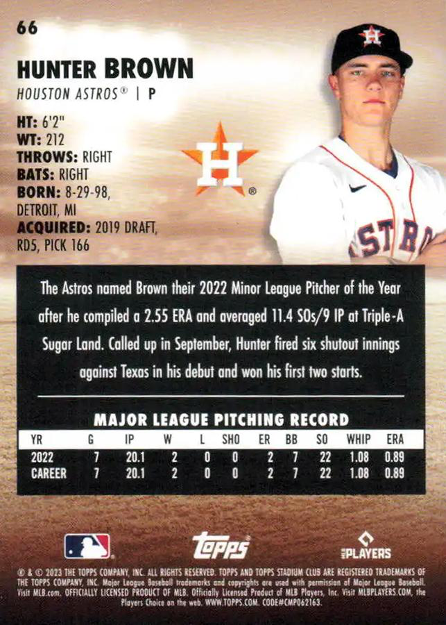 2023 Topps Stadium Club Hunter Brown RC Houston Astros #66