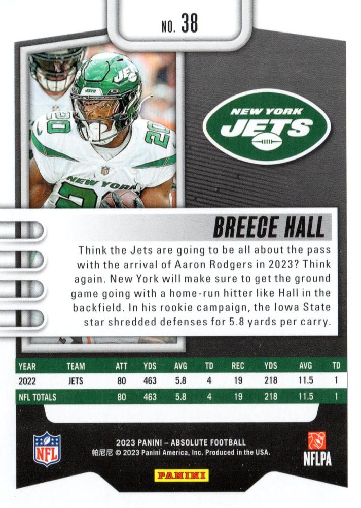2023 Panini Absolute Breece Hall #38 New York Jets