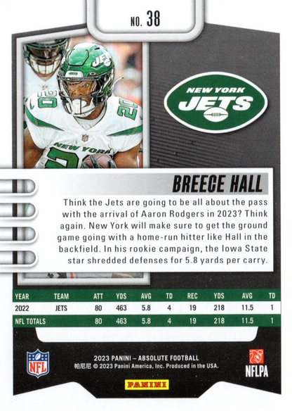 2023 Panini Absolute Breece Hall #38 New York Jets