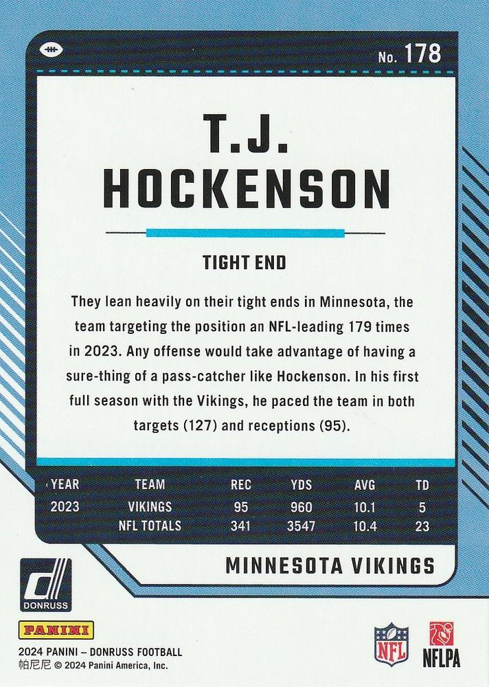 2024 Panini Donruss T.J. Hockenson Minnesota Vikings #178