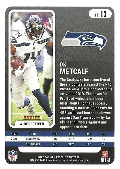 2022 Panini Absolute DK Metcalf #83 Seattle Seahawks