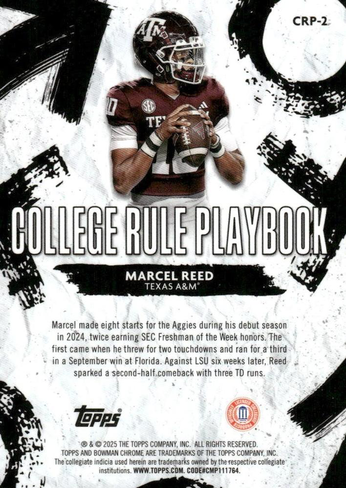 2025 Topps Bowman U Chrome College Rule Playbook Marcel Reed #CRP-2 Texas A&M Aggies