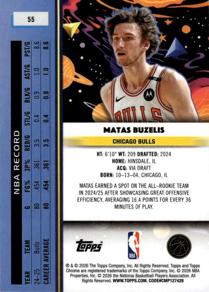 2025 Topps Chrome Cosmic Matas Buzelis #55 Chicago Bulls